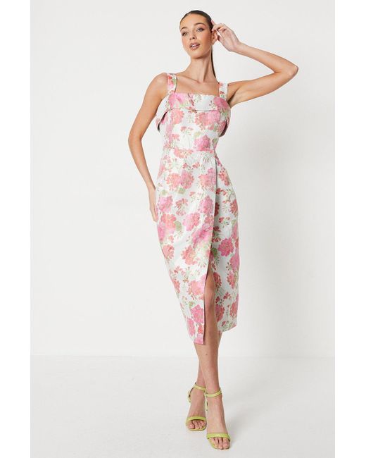 Coast Pink Folded Detail Wrap Skirt Jacquard Dress
