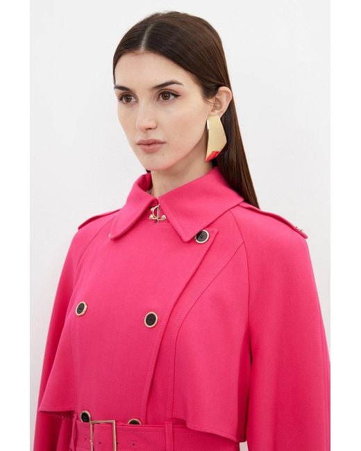 Karen Millen Pink Petite Tailored Compact Stretch Full Skirt Belted Coat