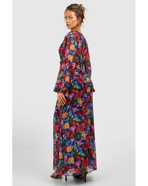 Boohoo Red Dobby Floral Cut Out Maxi Dress