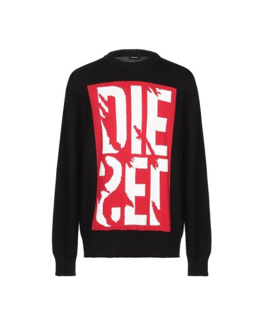 DIESEL Red Large Logo Black Sweatshirt for men