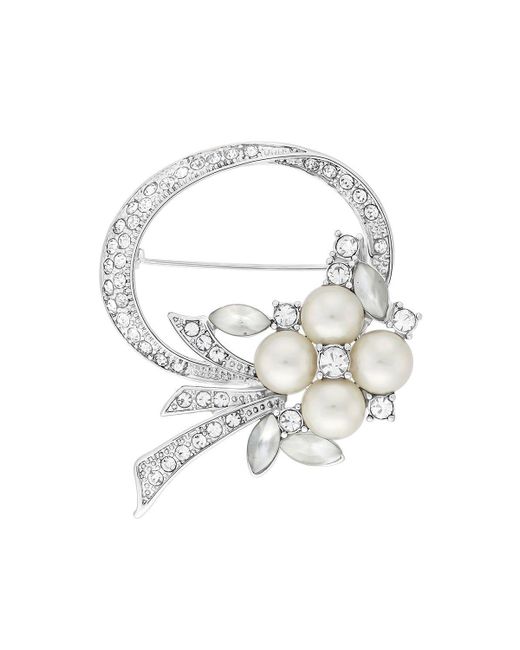 Jon Richard Black Rhodium Plated Open Bouquet Pearl And Crystal Brooch - Gift Boxed