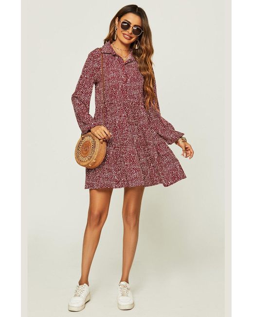 Animal Print Long Sleeve Wrap Style Midi Dress In Red Copper, FS  Collection