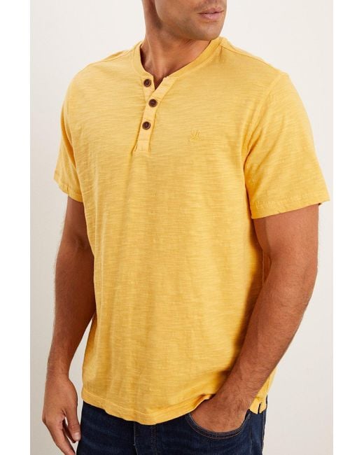 Mantaray Yellow Slub Y Neck T-shirt for men