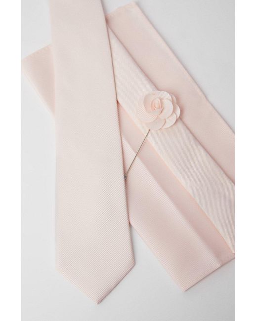 Burton Pink Blush Wedding Tie Set With Matching Lapel Pin for men