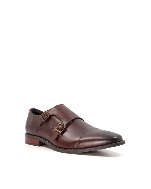 Dune Brown 'stitch' Leather Monk Straps for men