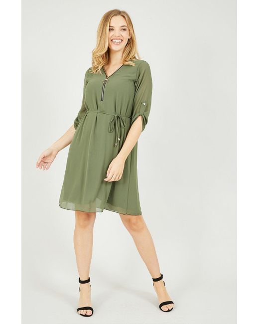 Mela Green Khaki Zip Detail Tunic Dress