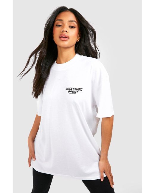 Boohoo White Dsgn Studio Sport Collection Slogan Oversized T-shirt