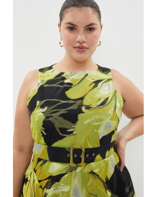 Coast Green Plus Size Belted Jacquard Fit And Flare Dress