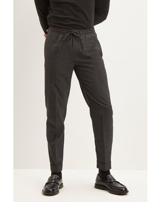 Burton Black Tapered Fit Grey Micro Check Jogger Trousers for men