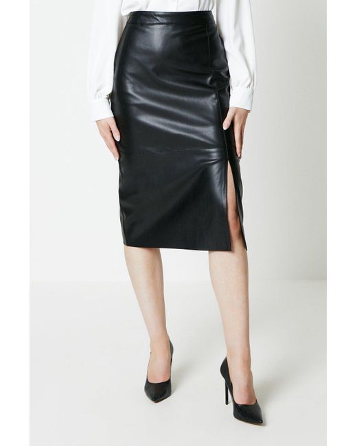 PRINCIPLES Black Faux Leather High Waisted Pencil Midi Skirt