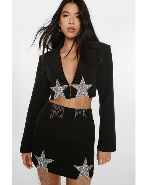 Nasty Gal Black Premium Star Embellished Mini Skirt
