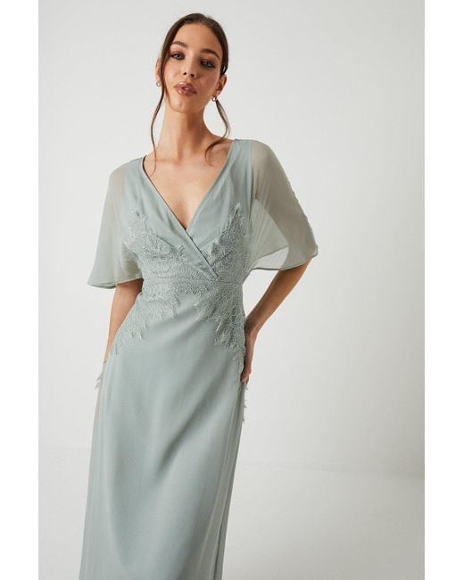 Coast Green Batwing Sleeve Lace Chiffon Bridesmaids Maxi Dress