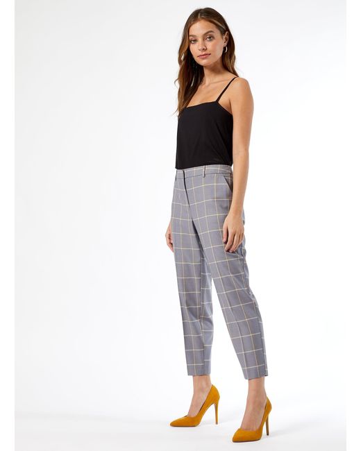 Dorothy Perkins Gray Petite Grey Checked Ankle Grazer Trousers