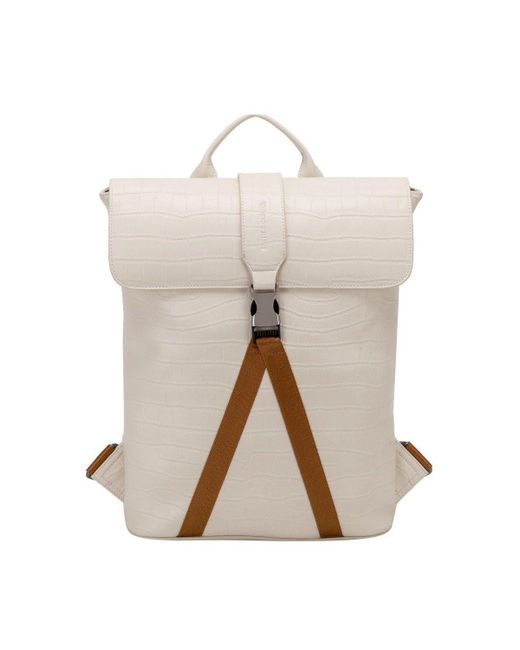 Smith & Canova White Croc Print Leather Buckle Backpack