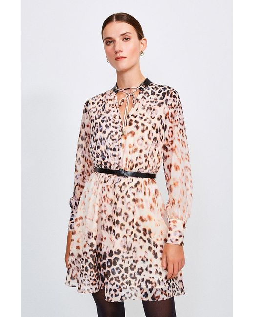 Karen Millen Brown Leopard Print And Pu Trim Dress