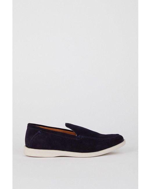 Burton White Navy Wide Fit Suede Slip On Shoes for men