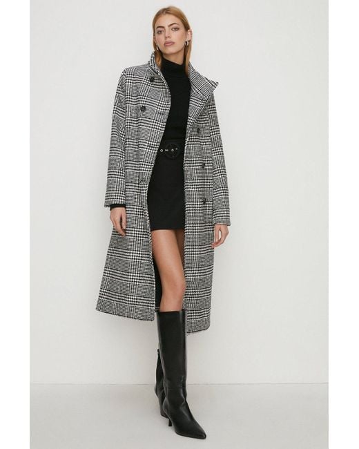Oasis Gray Check Collared Top Stitch Detail Coat
