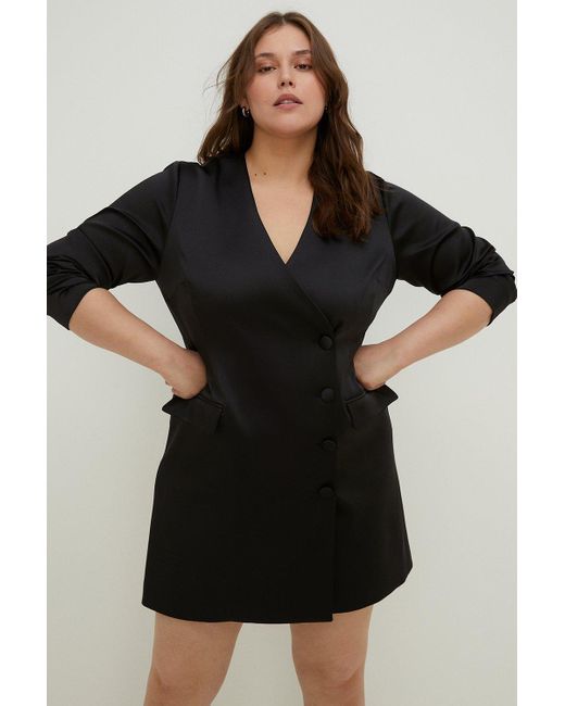 Oasis Black Plus Size Stretch Satin Tailored Blazer Dress