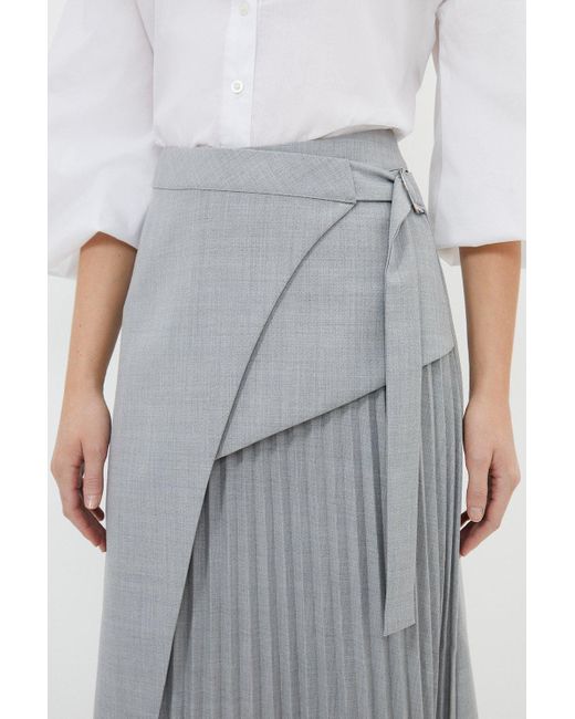 Karen Millen Gray Tailored Wool Blend Pleated Skirt