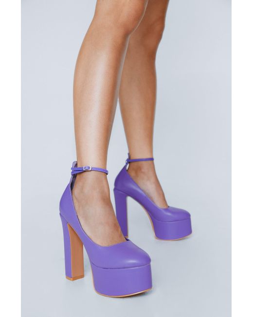 Nasty Gal Purple Faux Leather Platform Chunky Heels