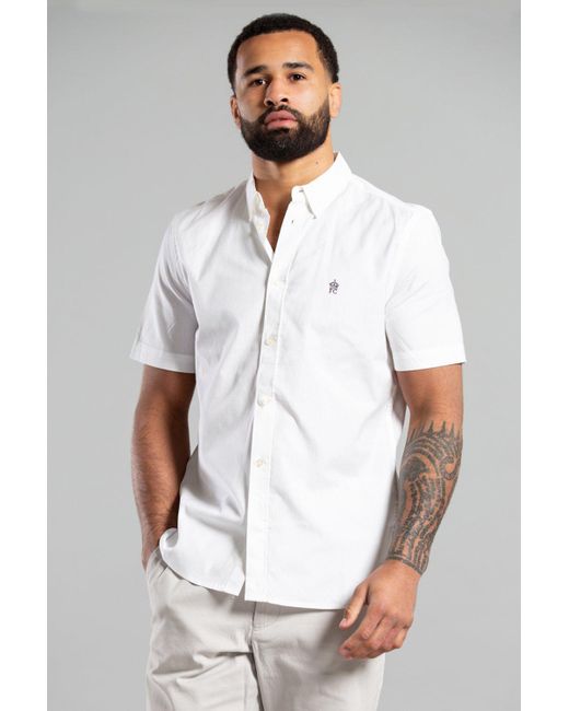 French Connection White Cotton Short Sleeve Oxford Shirt for men