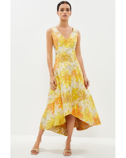 Coast Yellow Petite Metallic Full Skirted Jacquard Midi Dress