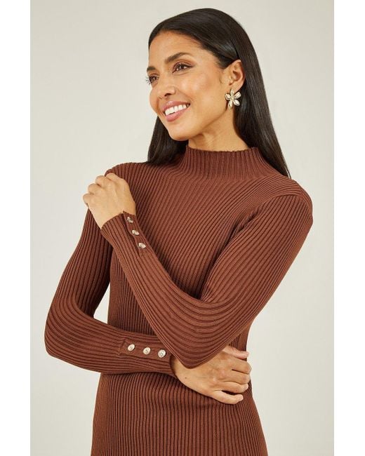 Mela Brown Knitted Fitted Midi Dress