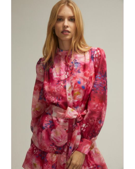 Oasis Red X Tipperleyhill Painted Floral Mini Shirt Dress