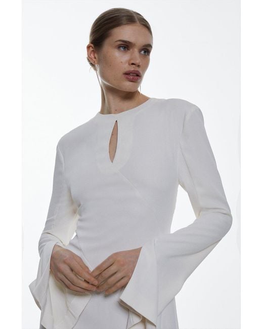 Karen Millen White Tall Long Sleeve Column Maxi Dress