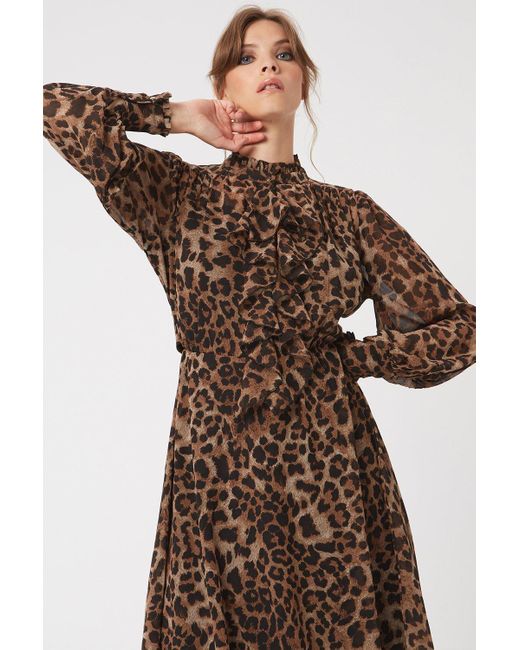 James Lakeland Brown Leopard Print Midi Ruffle Dress