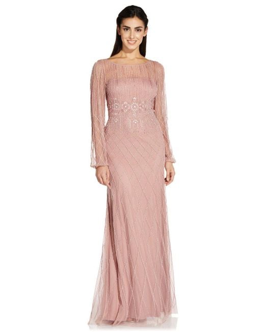 Adrianna Papell Pink Beaded Gown With Full Skirt