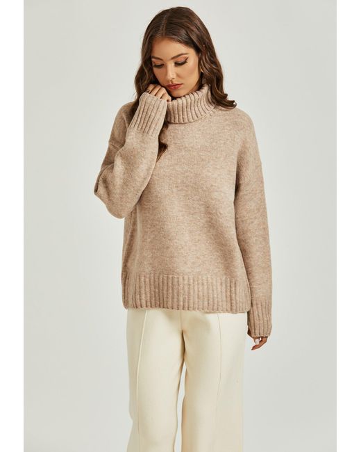 FS Collection Natural Jumper Top With High Neck In Camel