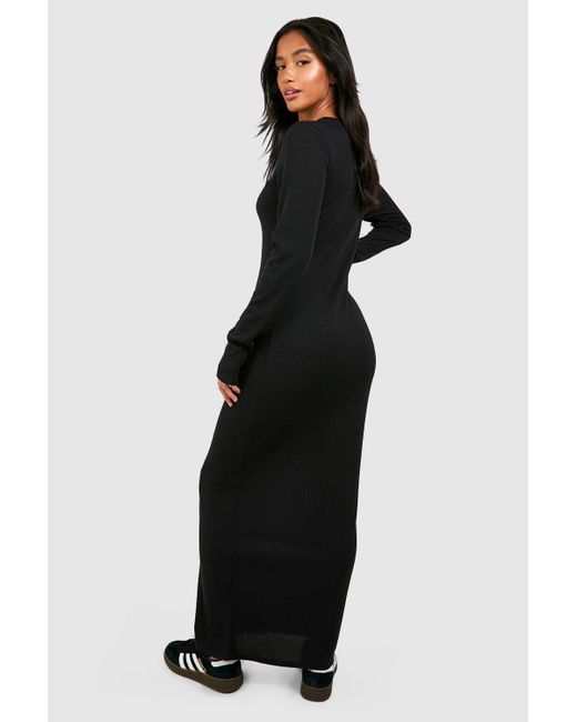 Boohoo Black Petite Round Neck Long Sleeve Maxi Dress