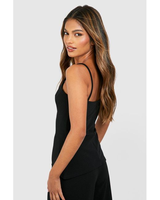 Boohoo Black Jersey Crepe Button Front Longline Top