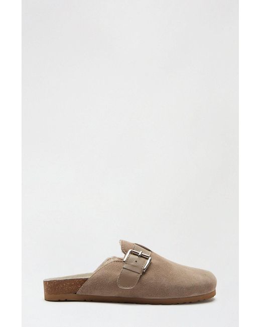 Dorothy Perkins Brown Suede Taupe Hula Warm Lined Buckle Mule