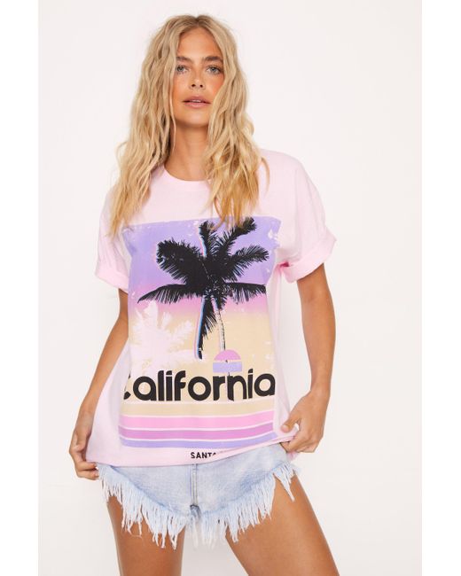 Nasty Gal Pink California Oversized Graphic T-shirt