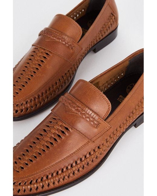 Burton Brown Leather Basket Weave Loafers for men