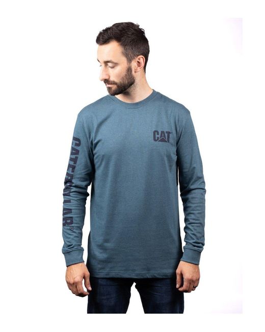 Caterpillar Blue Trademark Banner Long Sleeve T-shirt for men