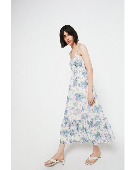 Warehouse White Cami Dress In Blue Floral