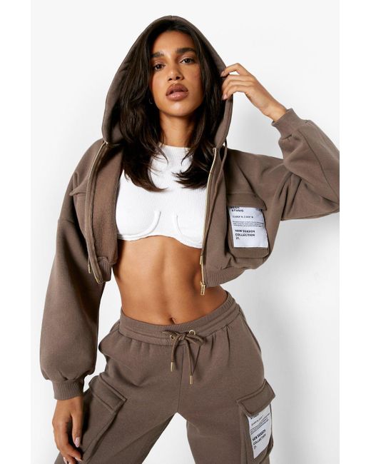 Boohoo Brown Utility Cropped Tracksuit