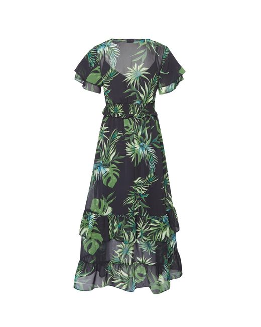 Dorothy Perkins Dp Petite Green Tropical Print Ruffle Maxi Dress