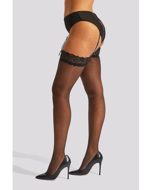 Ann Summers Black Lace Top Stocking And Criss Cross Knicker Set