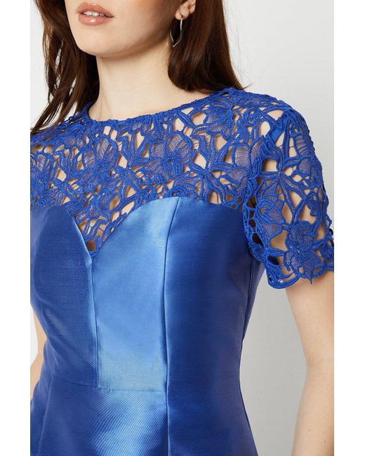 Coast Blue Twill Midi Dress With Lace Hem And Top