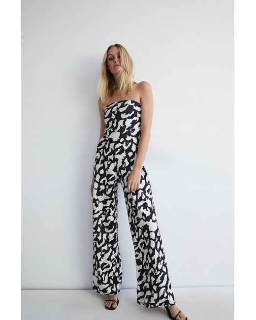 Warehouse White Abstract Bandeau Jersey Crepe Jumpsuit