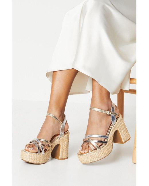 Oasis Natural Millie Strappy High Block Heel Demi Wedge