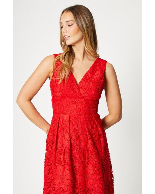 Coast Red Lace V-neck Midi Dress