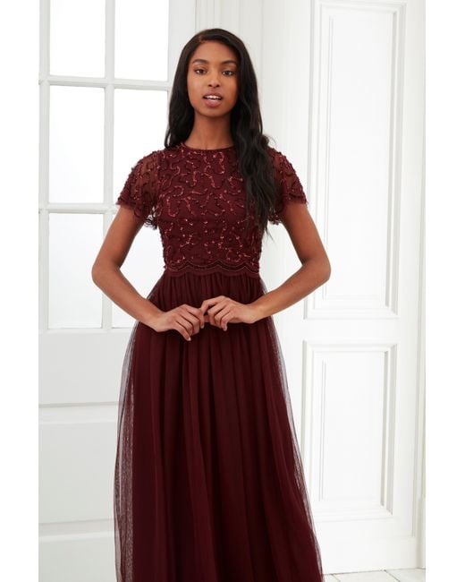 Dorothy Perkins Red Burgundy Embellished Maxi Dress