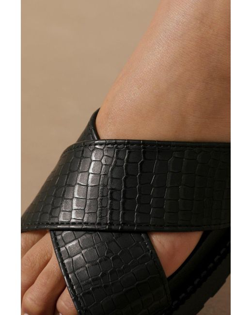 MissPap Natural Croc Leather Look Cross Slider