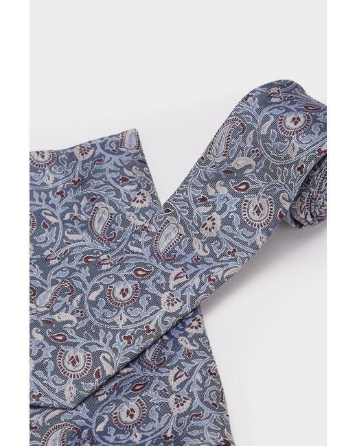 Burton Gray 1904 Blue And Neutral Paisley Silk Tie And Pocket Square Set for men