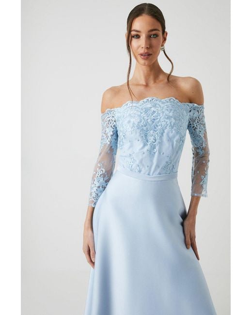 Coast Blue Mesh Bardot Satin Skirt Bridesmaids Dress